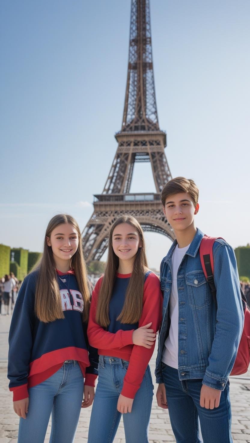 Studenti davanti alla Tour Eiffel
